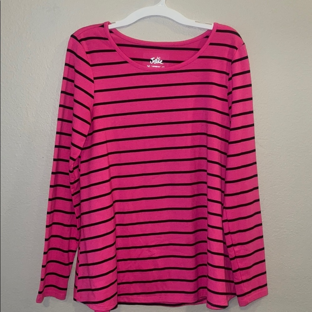 Justice Pink and Black Striped Shirt